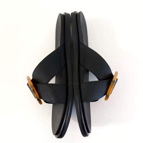 OLUKAI La’i Lai black brown square buckle criss cross straps Slide sandals - Picture 2 of 5